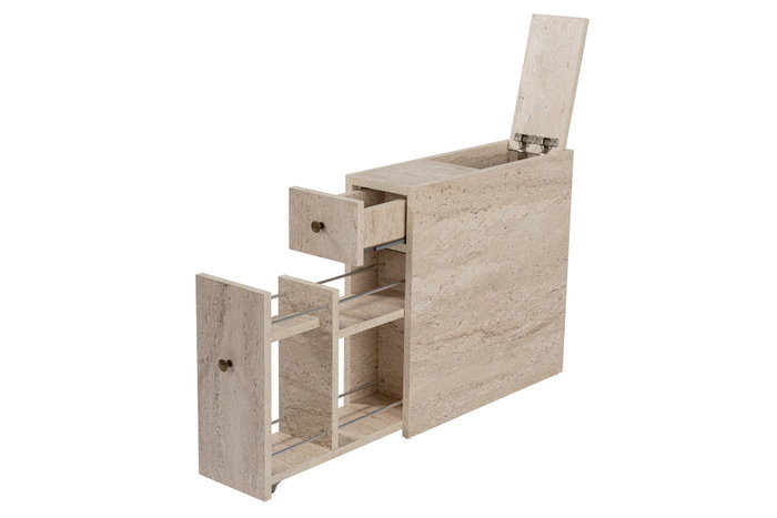 Hanah Home Armario de Baño Travertino, Mueble Auxiliar Elegante con 2 Cajones y Estanterías, Tablero de Partículas Melamina 18mm, Color Travertino